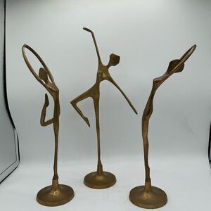 3 Vintage Brass Ballerina Dancer Statue Figure MCM Mid Century Modern Abstract